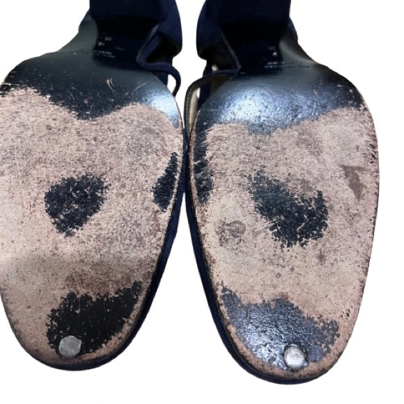 Vintage Yves Saint Laurent Cross Strap Navy Blue Suede Block Heel … - Picture 6 of 8